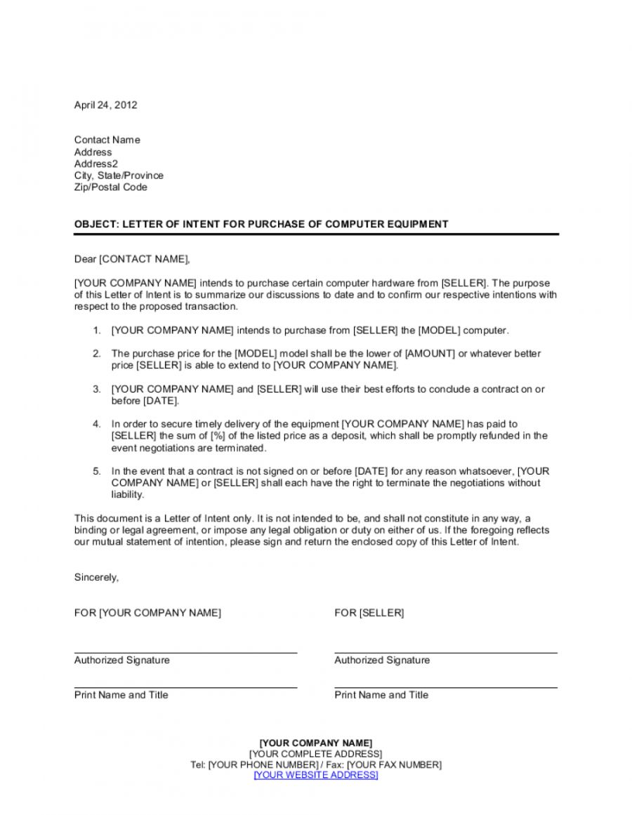 Equipment Purchase Proposal Template Letter Of Intent Proposal Templates Intentions