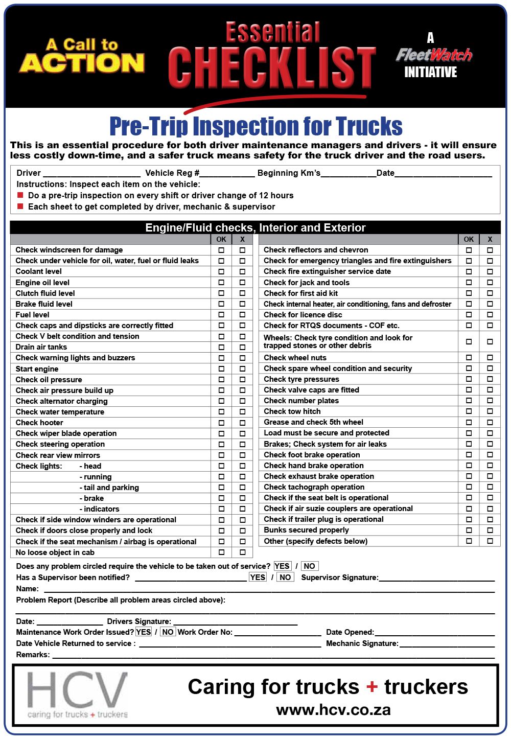 Truck Pre Trip Inspection Checklist Inspection Checklist Vehicle Inspection Trucks