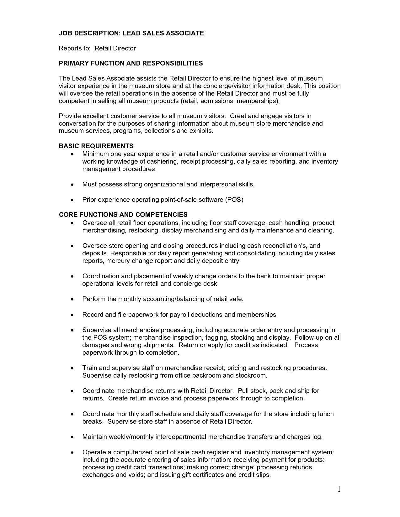 Sales Associate Job Descriptions For Resume