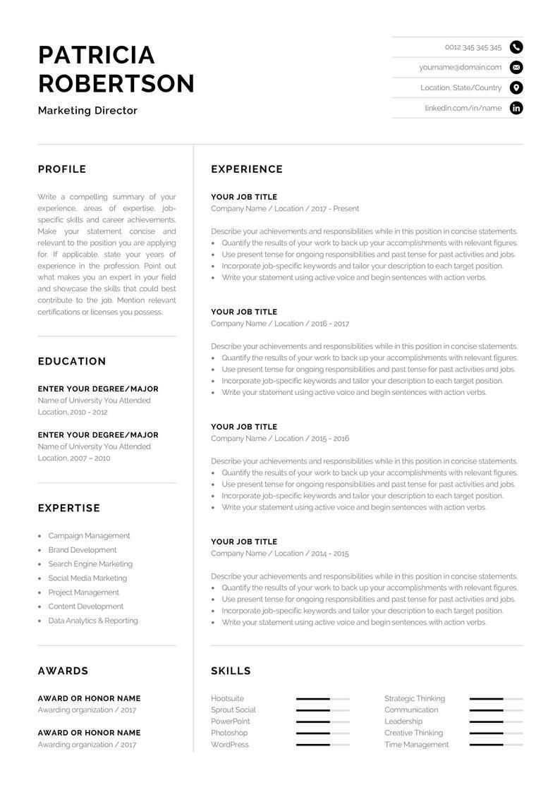 Professional 1 Page Resume Template Modern One Page Cv Etsy Cv Words Resume Template Professional Resume Template