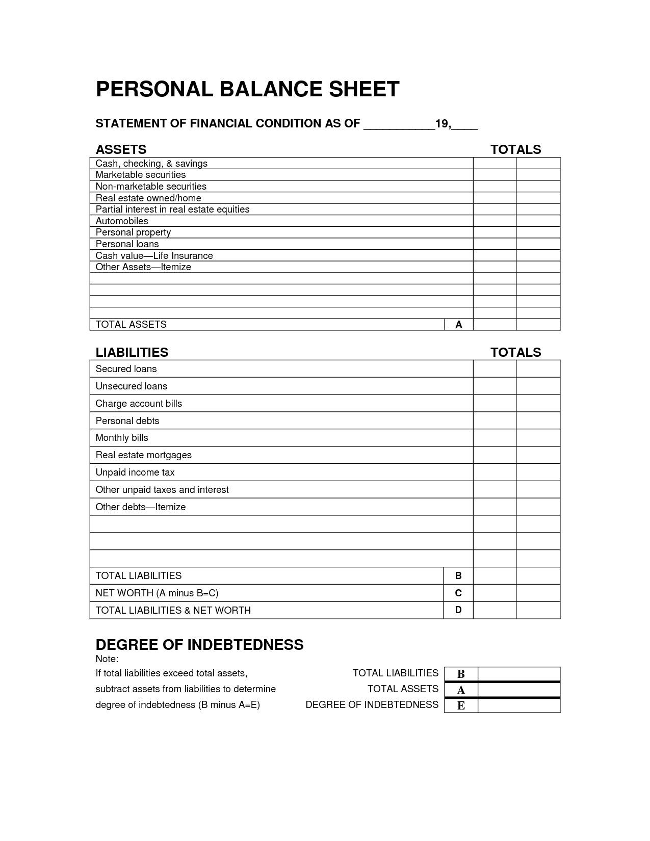 Personal Balance Sheet Template Form Free Monthly Excel Example Free Balance Sheet Template Balance Sheet Sheet
