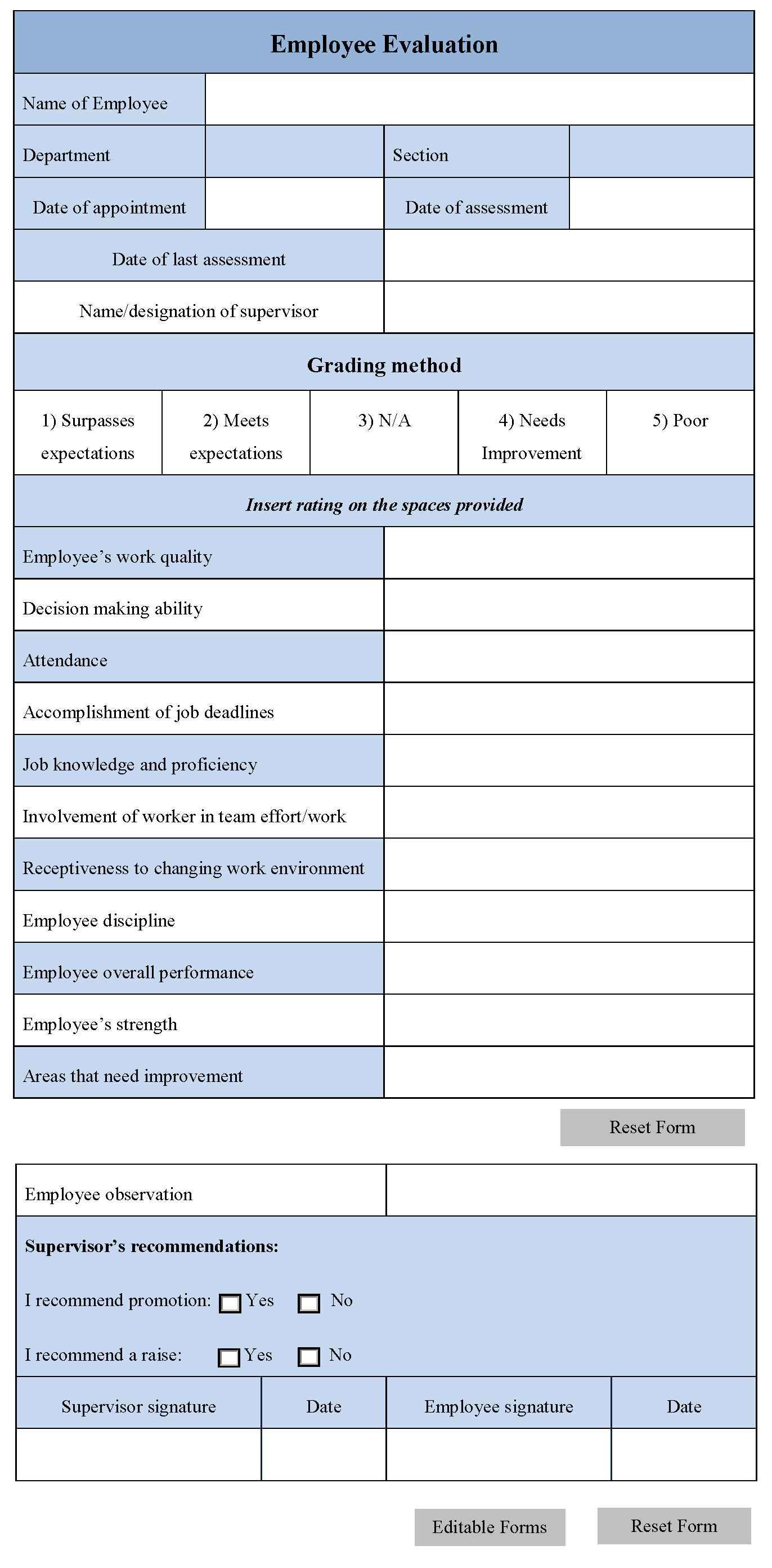 Onboarding Template Excel Evaluation Employee Employee Evaluation Form Evaluation Form