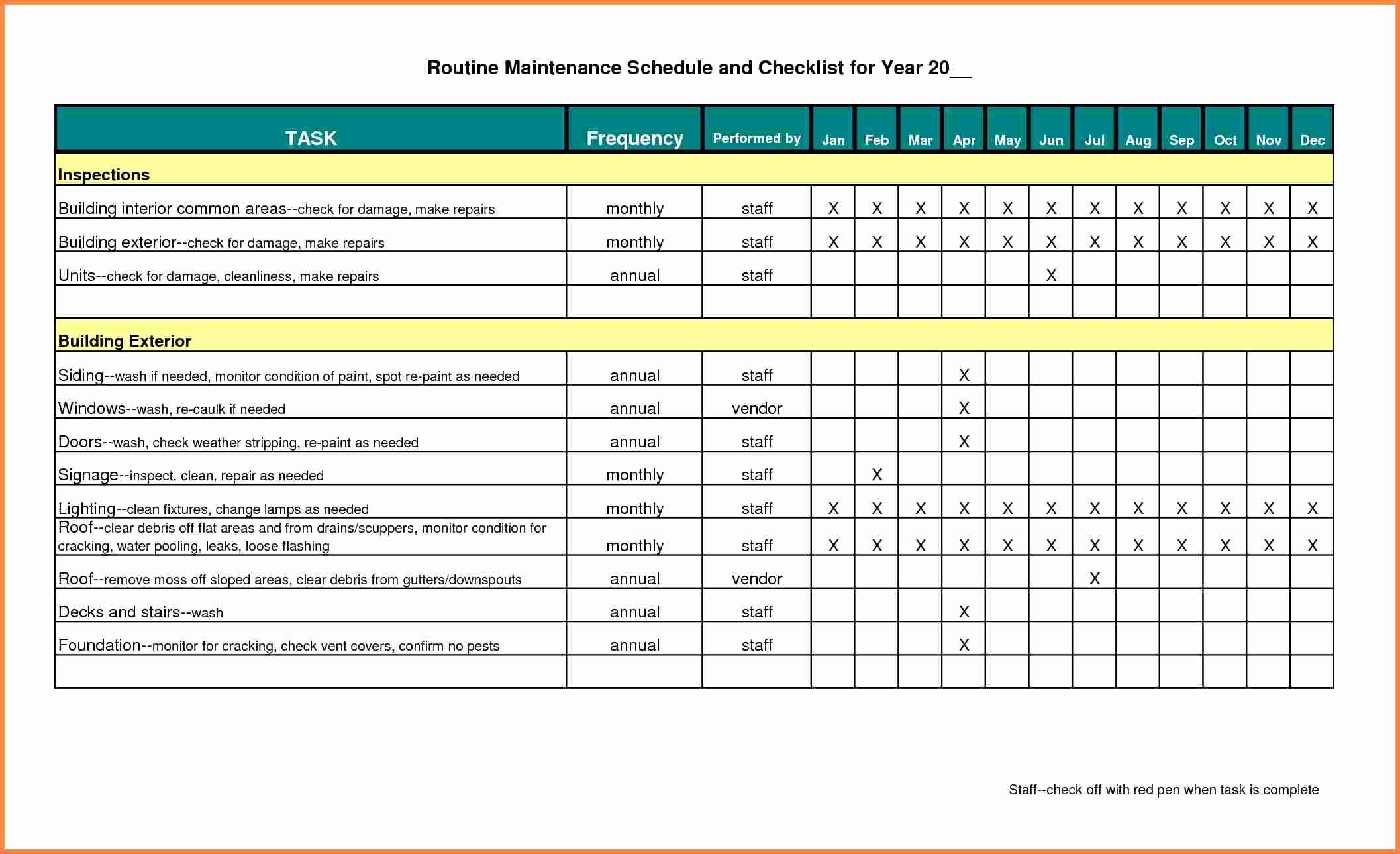 Facility Maintenance Schedule Excel Template Beautiful Building Maintenance Schedule Excel Schedule Template Preventive Maintenance Cleaning Schedule Templates
