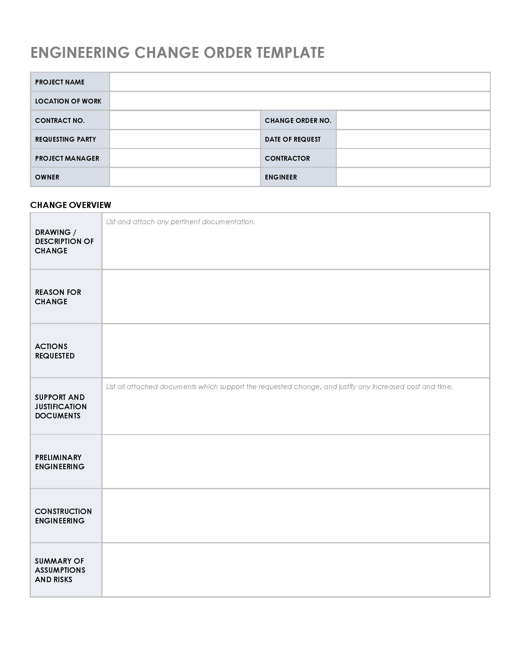 Engineering Change Order Template Free Download Project Management Templates Templates Free Download Template Free