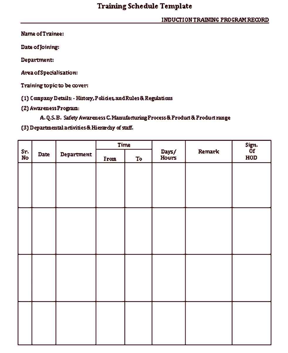 Printable Training Schedule Template