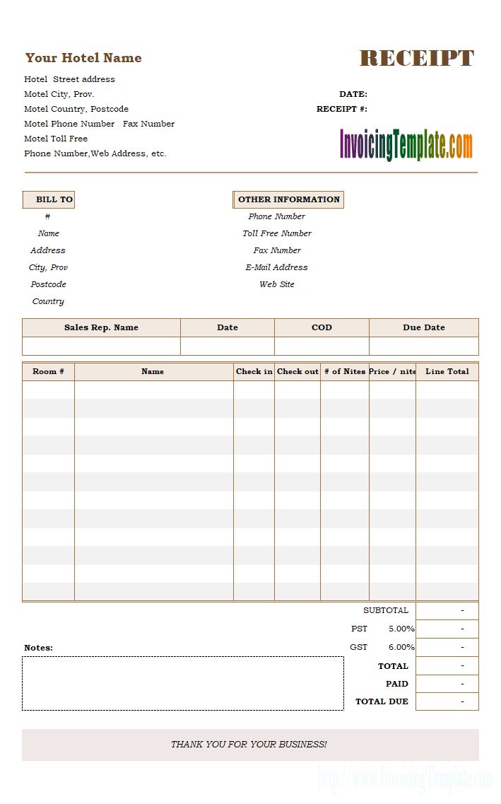 14 Hotel Receipt Templates Free Printable Word Excel Pdf Samples Formats Forms Examples Receipt Template Invoice Template Templates