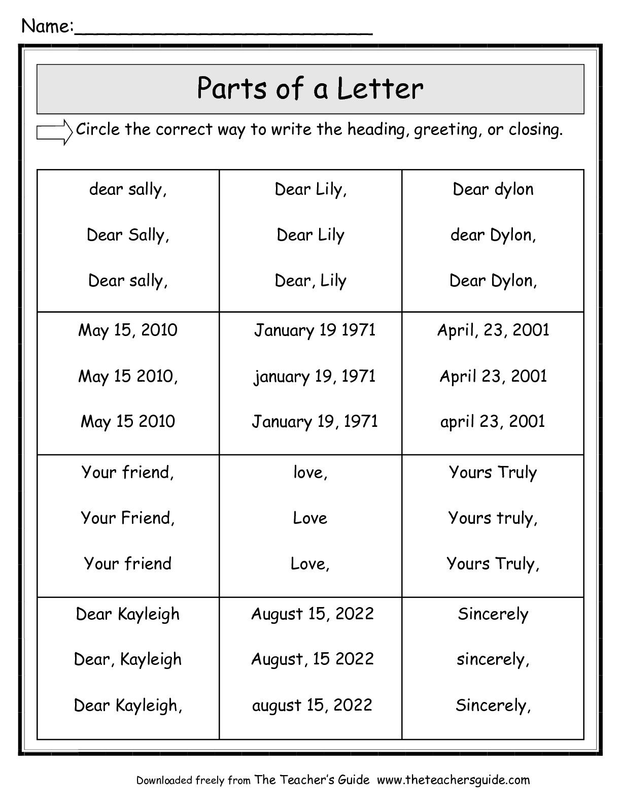 Friendly Letter Worksheets From The Teacher S Guide Letter Writing Activities Friendly Letter Writing Teaching Writing