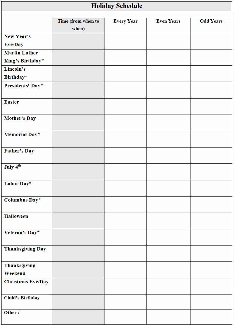 Child Custody Calendar Template Unique Best Orange County Parenting Plan Guidelines For Calendar Template Schedule Template Parenting Plan Worksheet