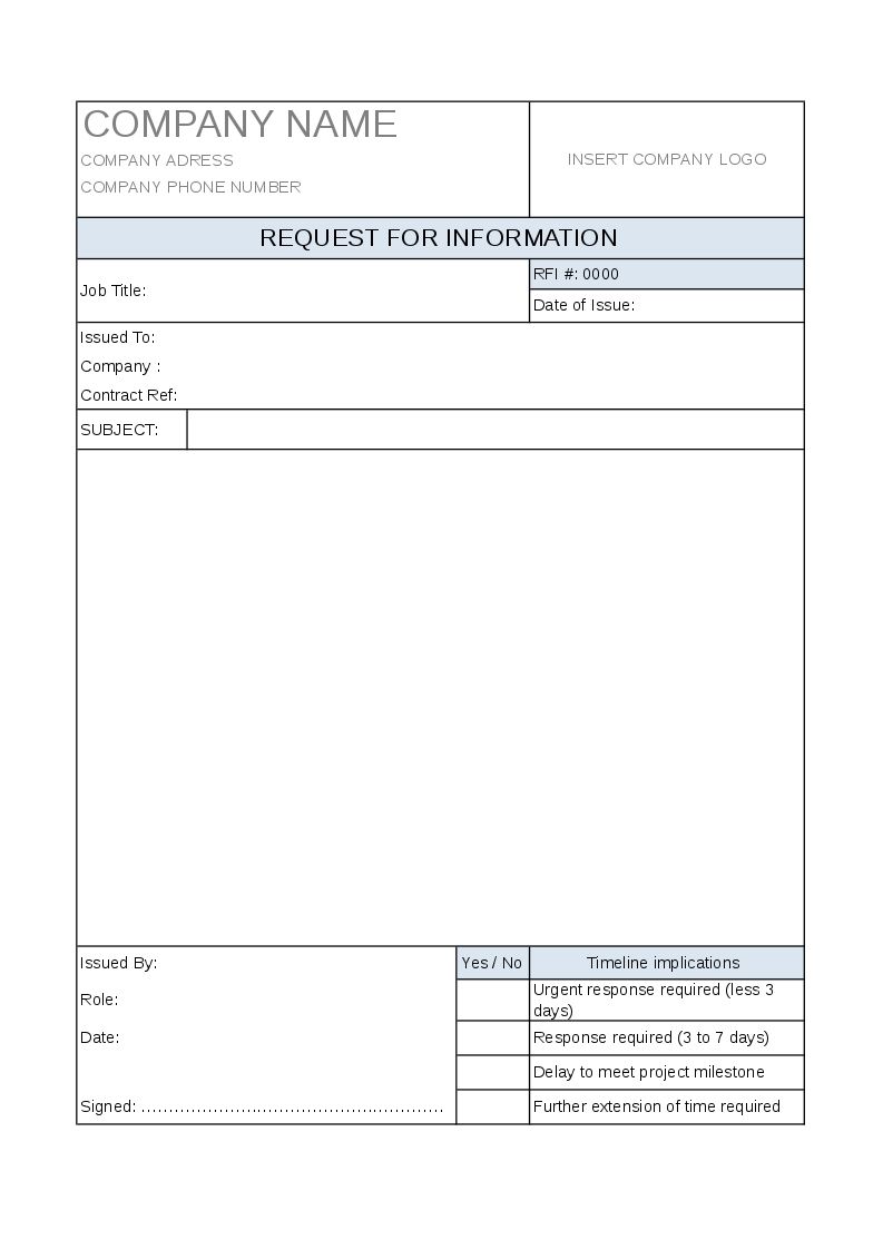Request For Information Rfi Free Register Project Management In 2021 Project Management Templates Project Management Management