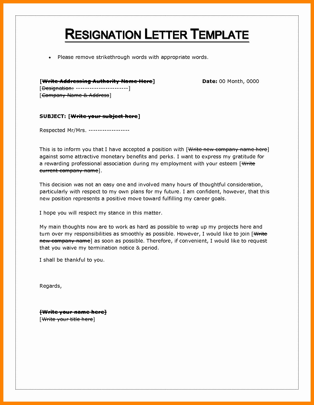 Letter Of Resignation Template Microsoft Inspirational 10 Letter Of Resignation Word Template Letter Template Word Letter Templates Business Letter Format