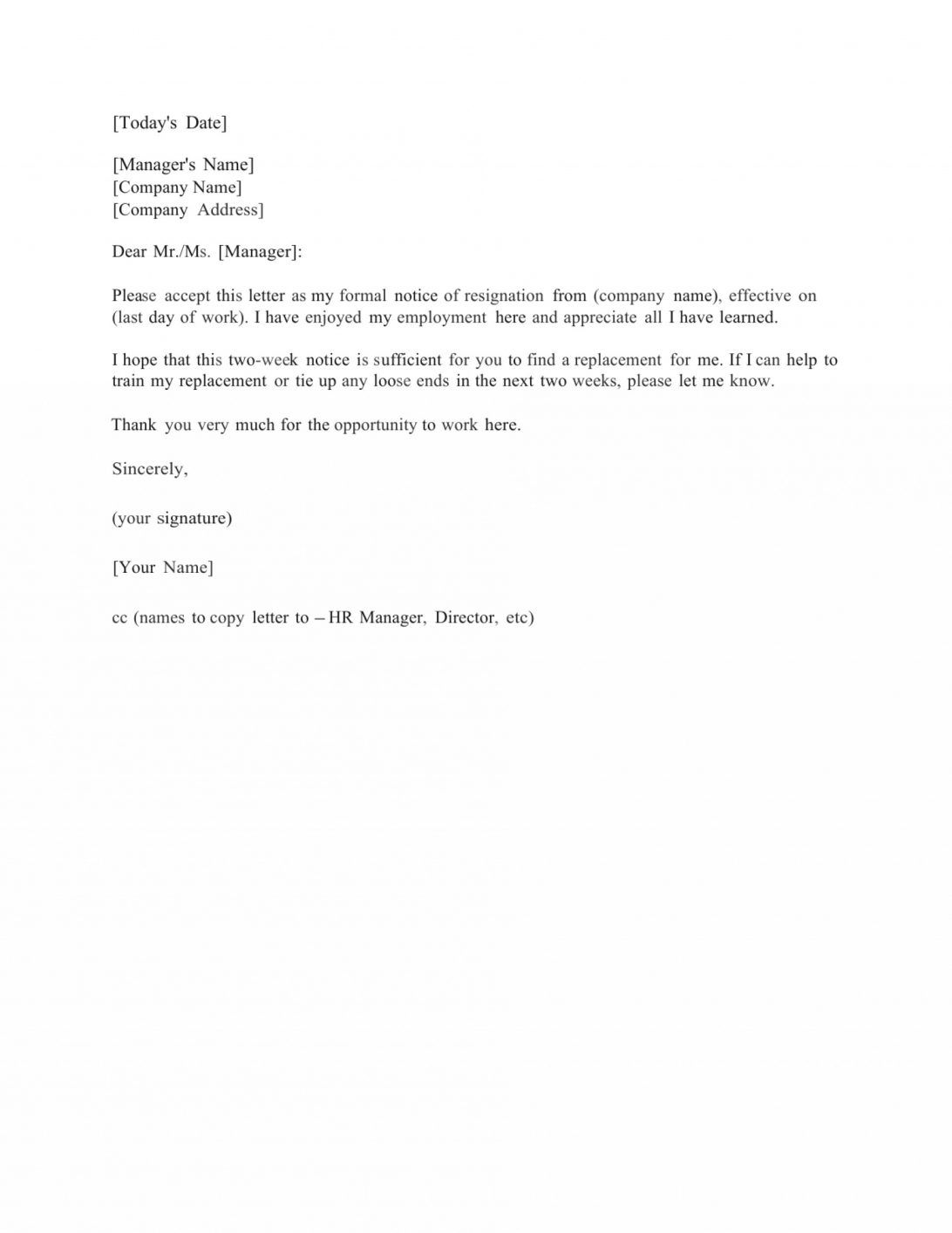 2 Weeks Notice Letter Sample Restaurant Format 1488935172 Intended For 2 Weeks Notice How To Write A Resignation Letter Resignation Template Resignation Letter