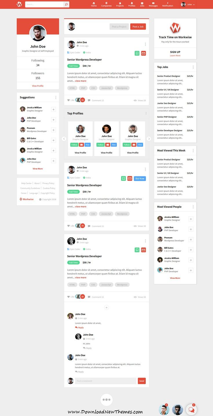 Workwise The Freelancer And Social Networking Html Template Social Templates Social Networks Web Design