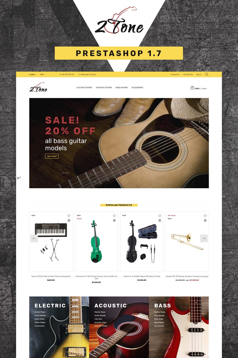 Theme Prestashop 67049 Pour Boutique De Musique Prestashop Themes Guitar Store Guitar