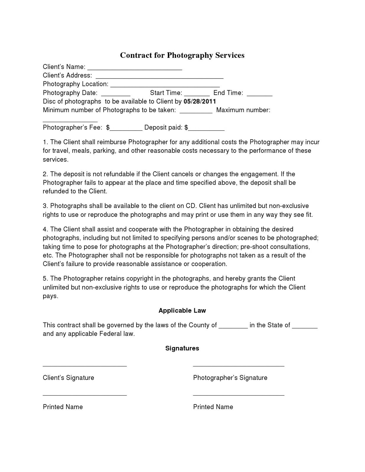 Non Compete Agreement Photography Contract Template Wedding Photography Contract Template Photography Contract Wedding Photography Contract