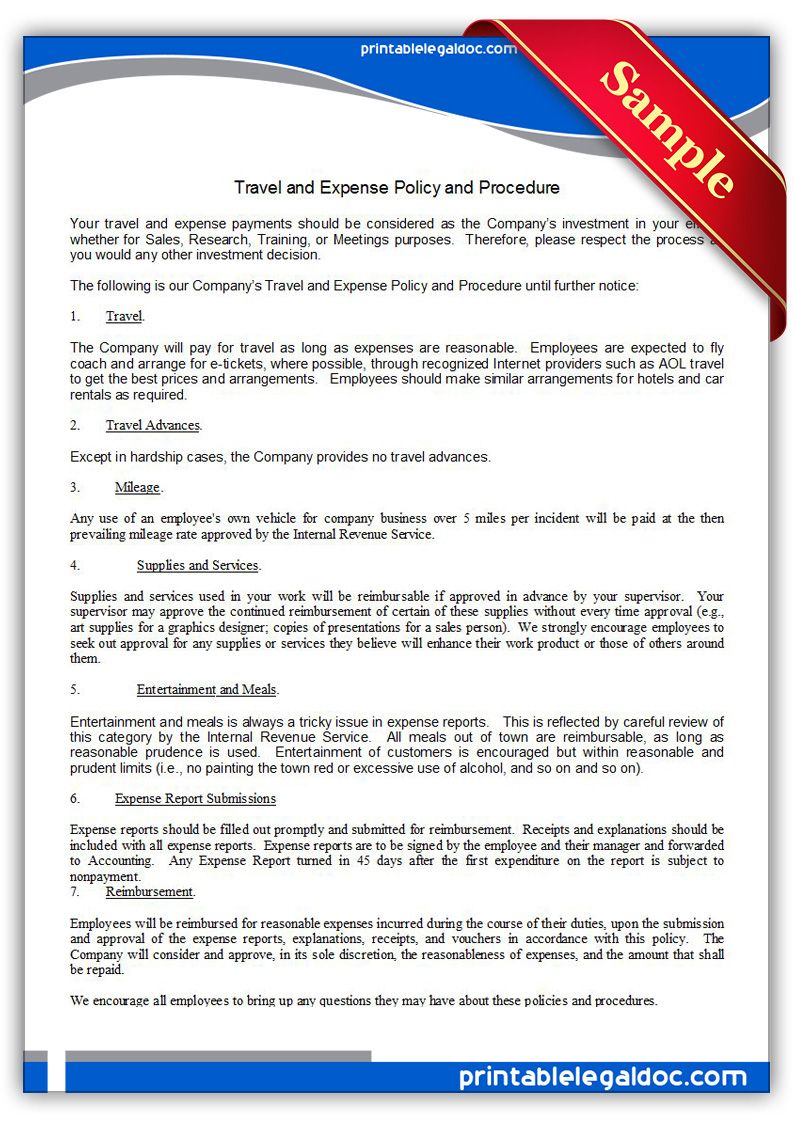 Travel And Expense Policy And Procedure Legal Forms Investment Club Lesson Plan Template Free
