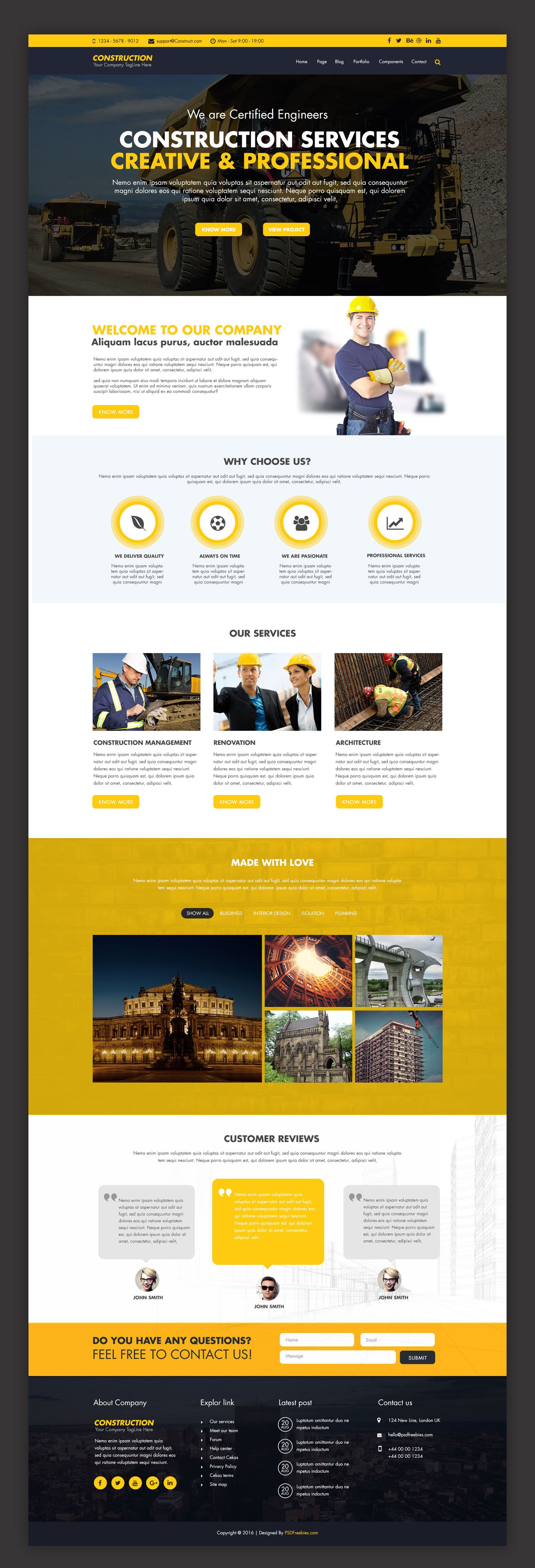 Construction Company Website Template Free Psd Corporate Website Design Free Website Templates Website Design Layout