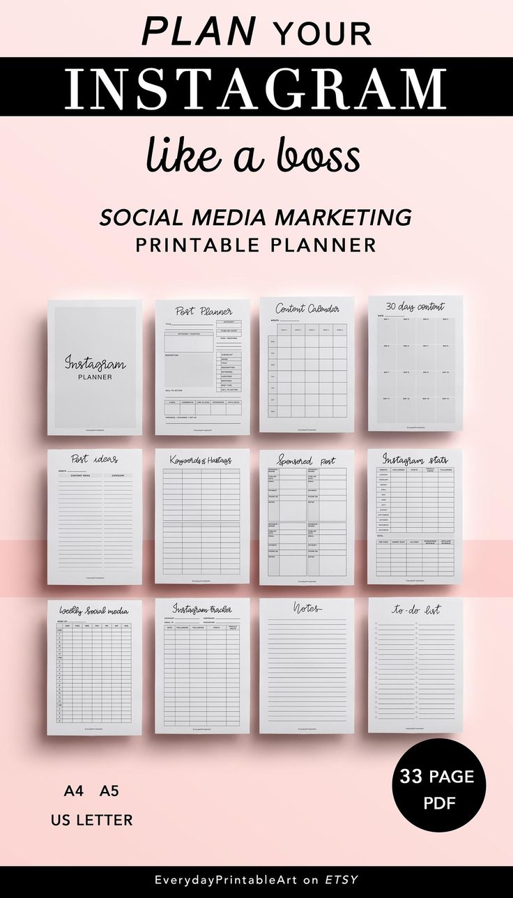 Instagram Marketing Planner Printable Instagram Worksheet Etsy Social Media Worksheet Social Media Planner Marketing Planner Printable
