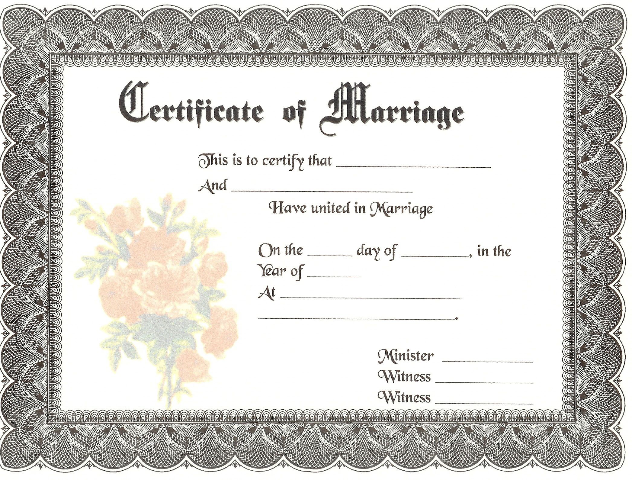 Blank Marriage Certificate Marriage Certificate Gift Certificate Template Wedding Certificate