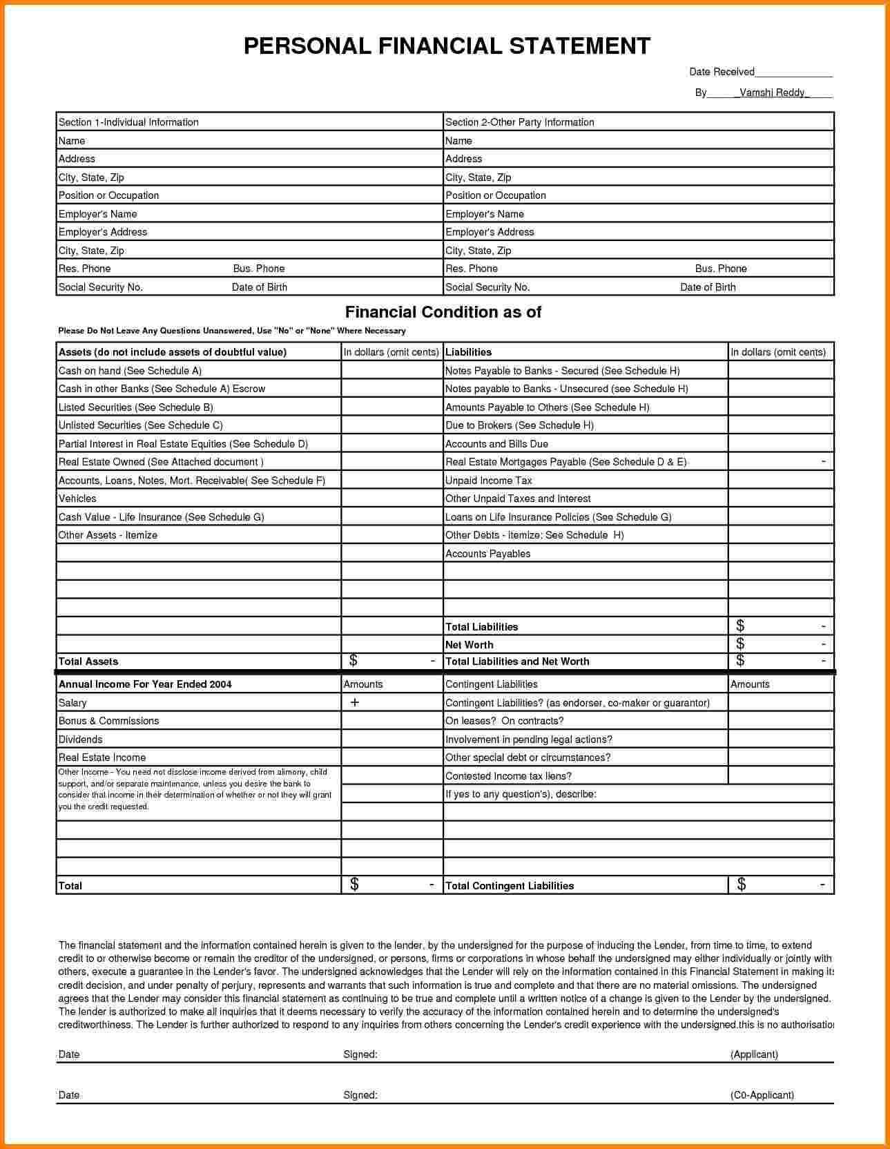 Free Financial Statement Template Word And Free Balance Sheet Form Financial Statement Ex Personal Financial Statement Financial Statement Statement Template