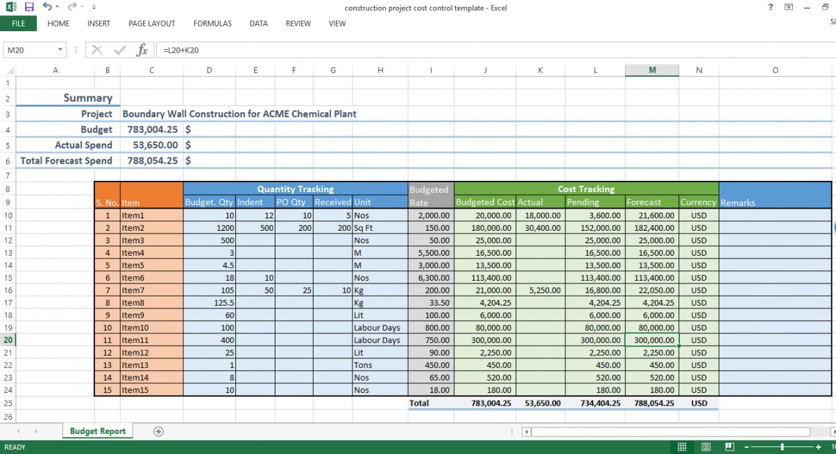 Template For Construction Project Management In 2021 Excel Templates Cost Control Business Template