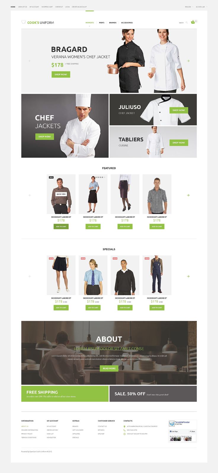 Cook S Uniform Opencart Template Cook Uniform Template Opencart Templates Web Design Software Shopify Theme