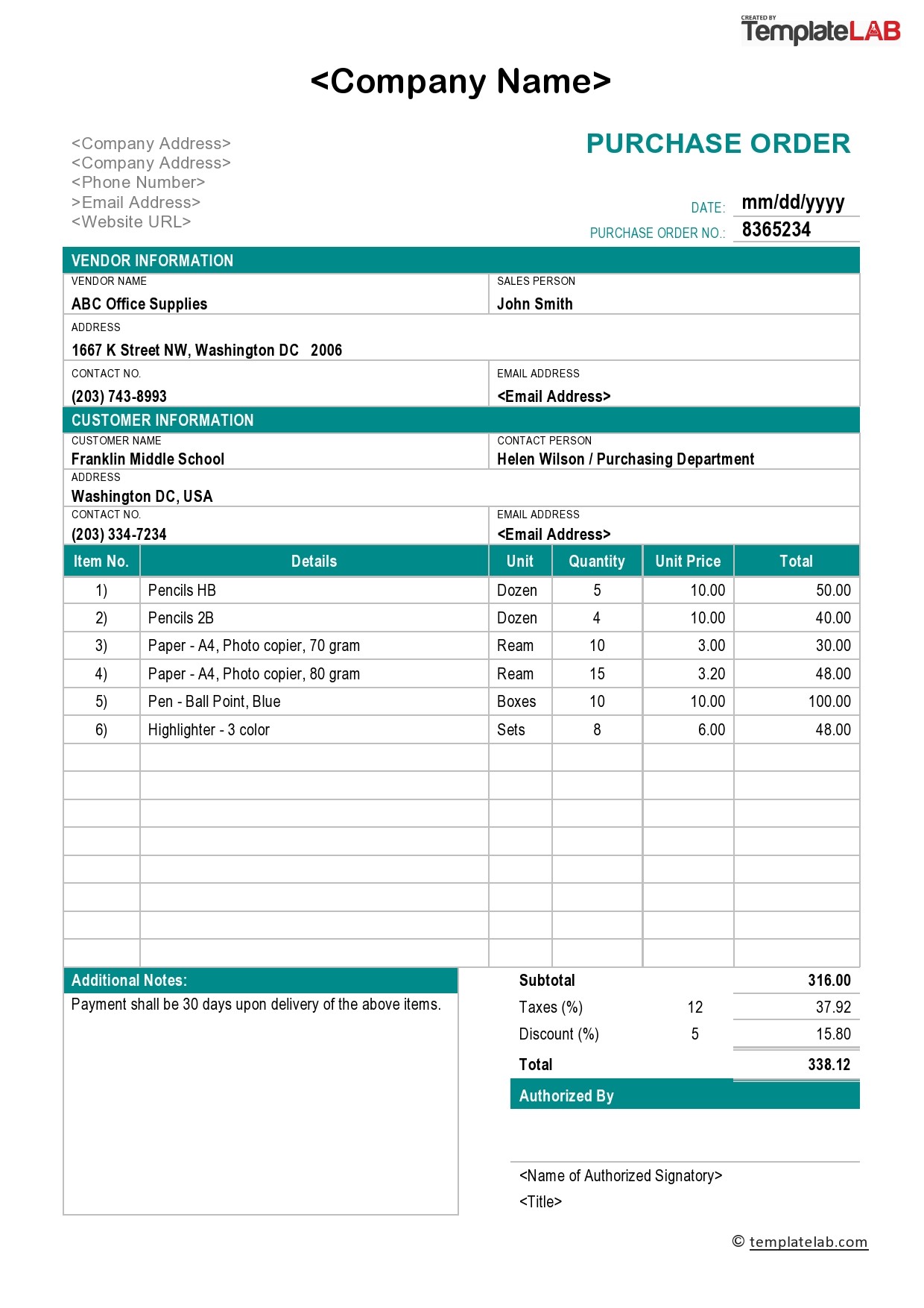 Purchase Order Template 02 TemplateLab