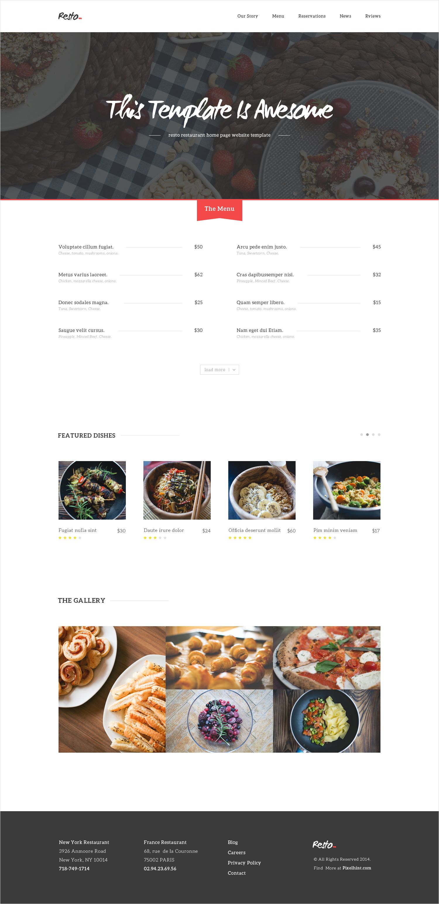 Resto Free Beautiful Restaurant Psd Home Page Website Template Website Template Web Template Design Restaurant Website Templates