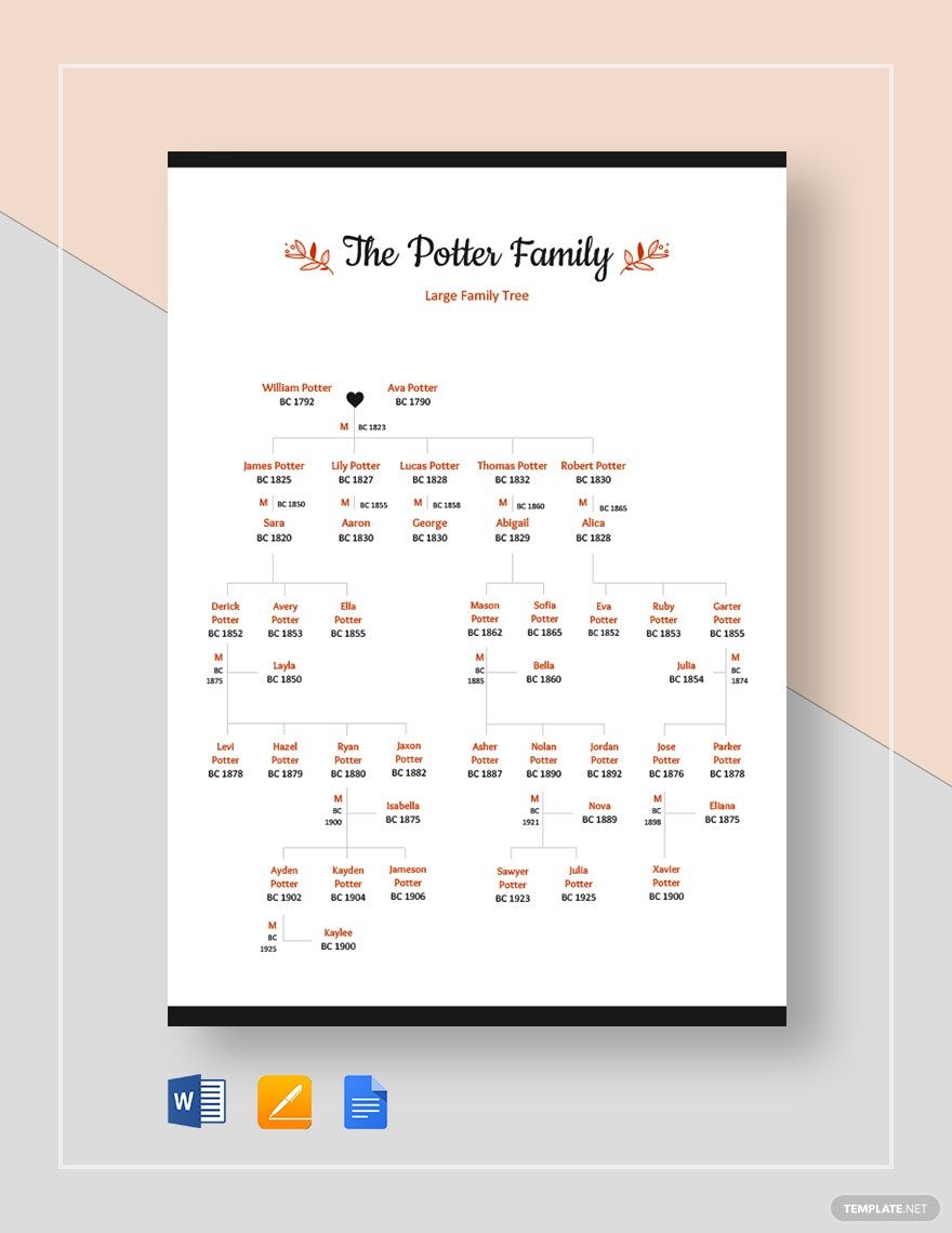 Large Family Tree Template Word Doc Apple Mac Pages Google Docs Family Tree Template Word Free Family Tree Template Family Tree Template