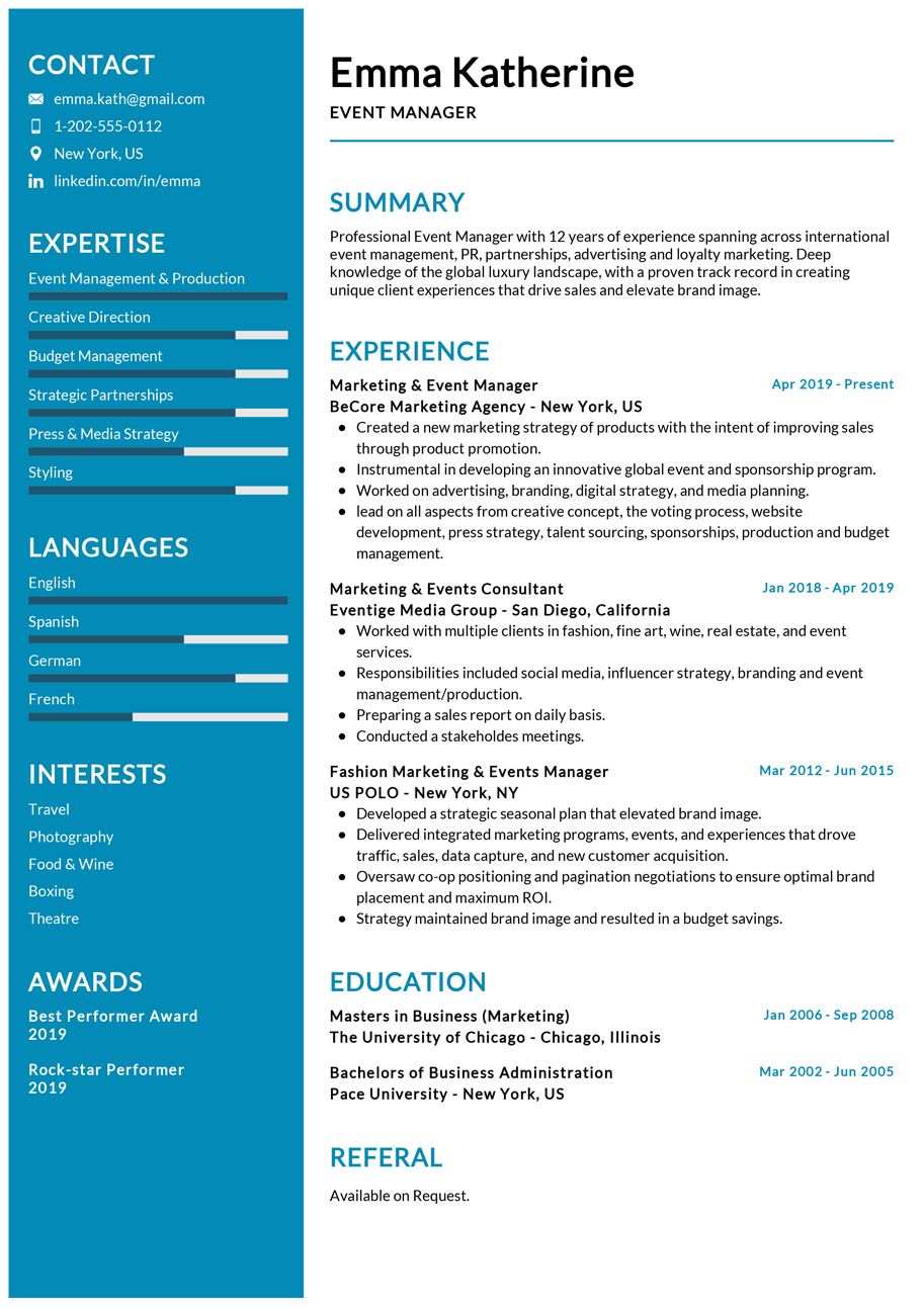 Event Manager Resume Example Event Planning Resume Event Planner Resume Event Management