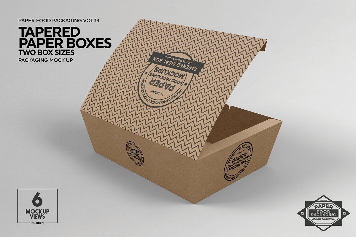 Paper Tapered Takeout Boxes Mockup Food Box Packaging Box Mockup Packaging Mockup