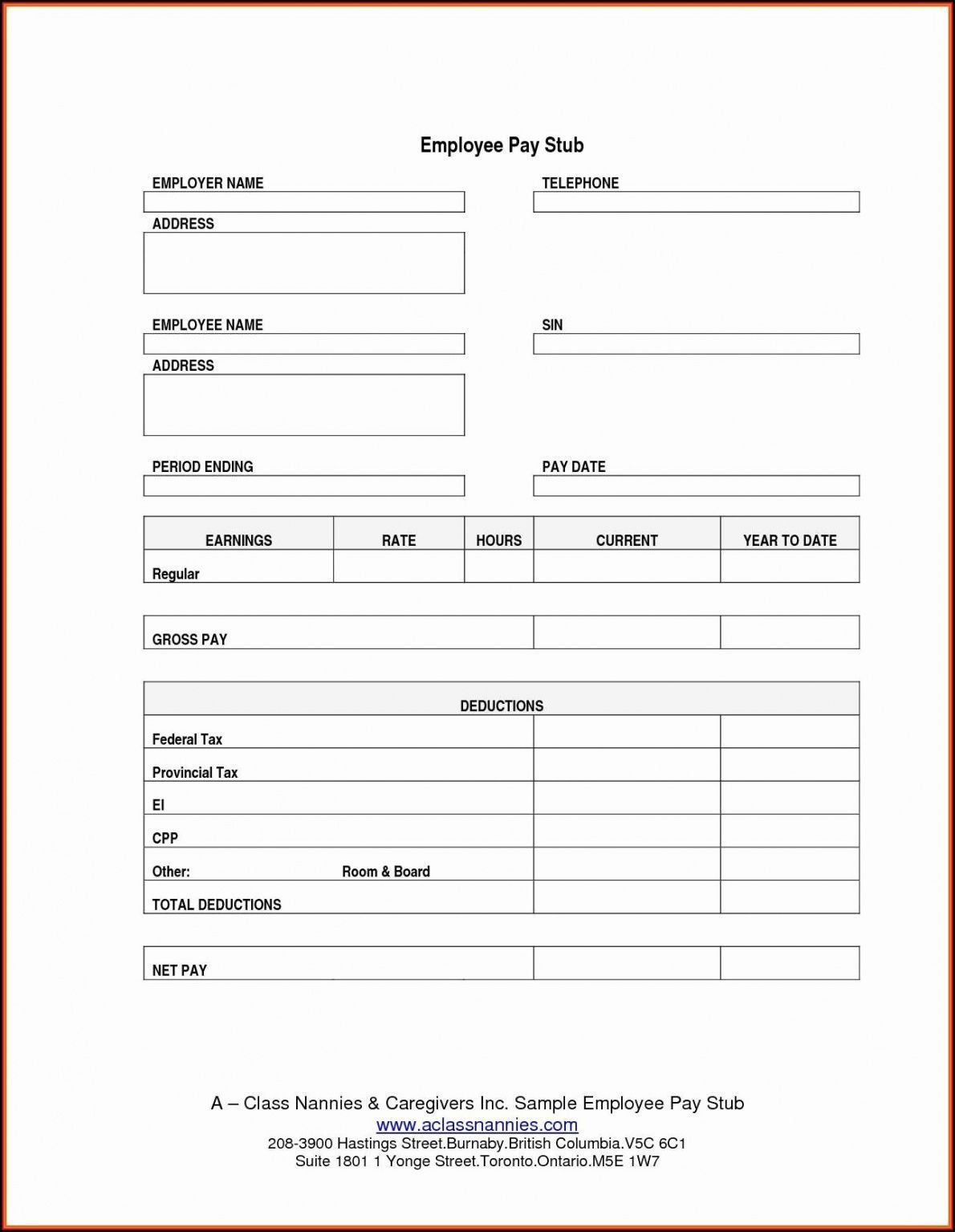 Explore Our Image Of Pay Stub Template For Nanny For Free Payroll Template Printable Checks Invoice Template
