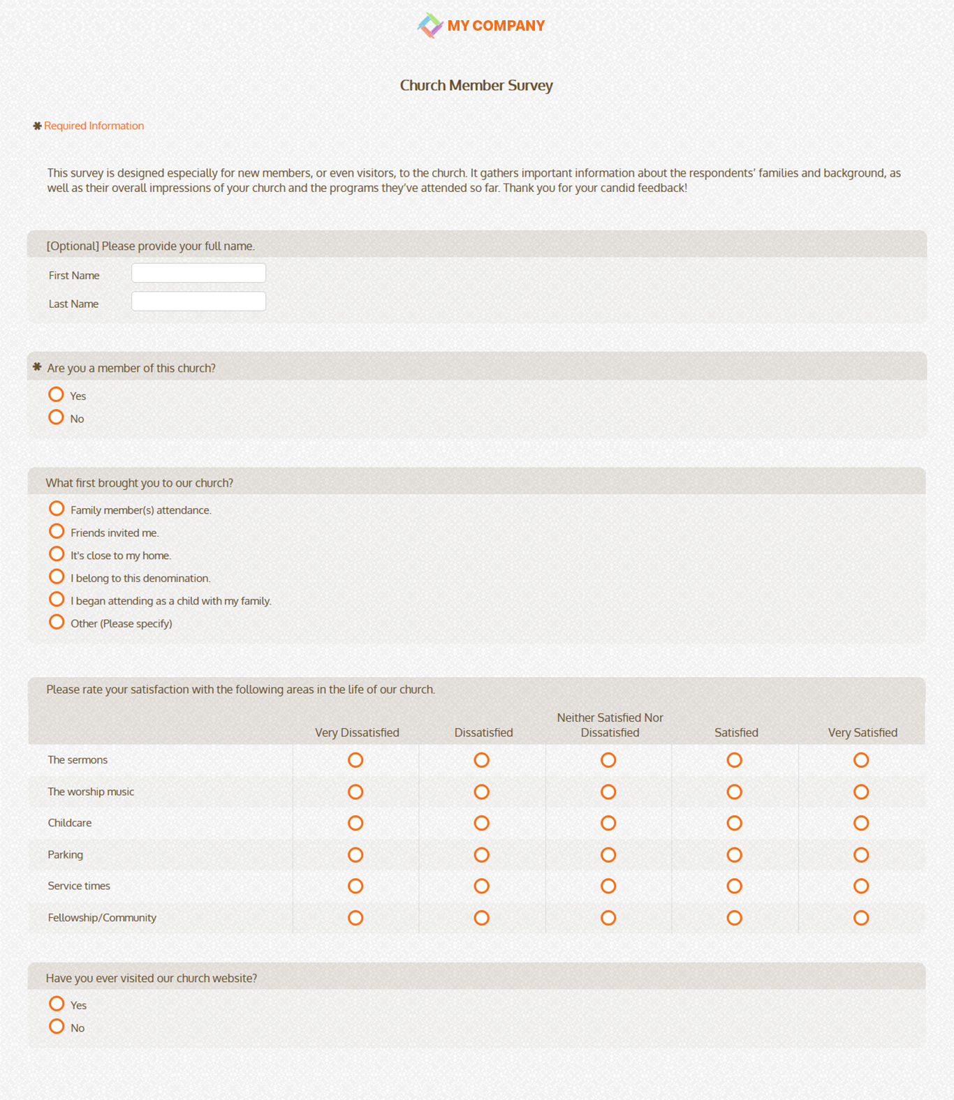 Church Member Survey Templates Questions Sogosurvey