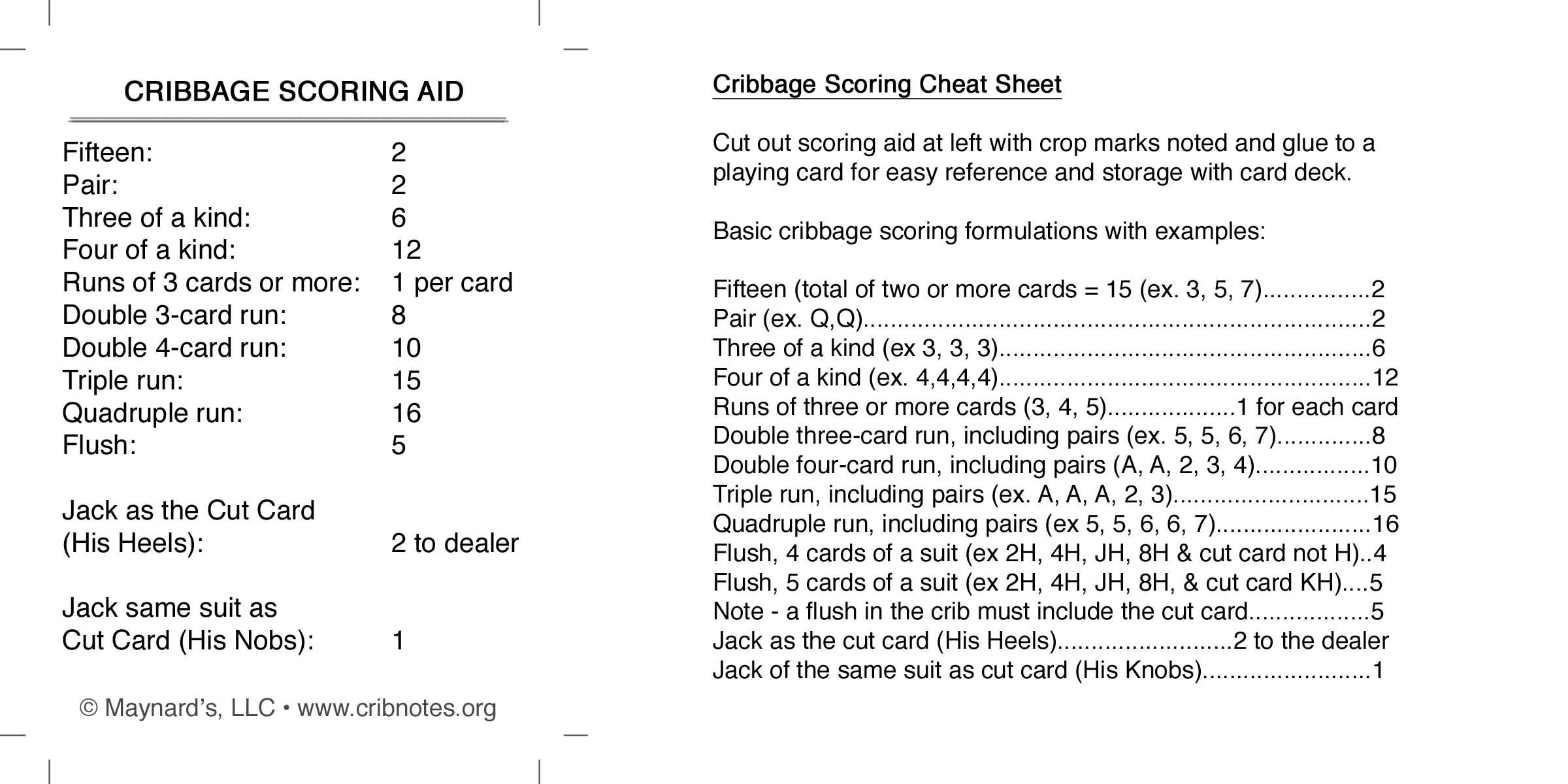 Cribbage Scoring Aid Crib Notes Cribbage Cribbage Rules Cribbage Game