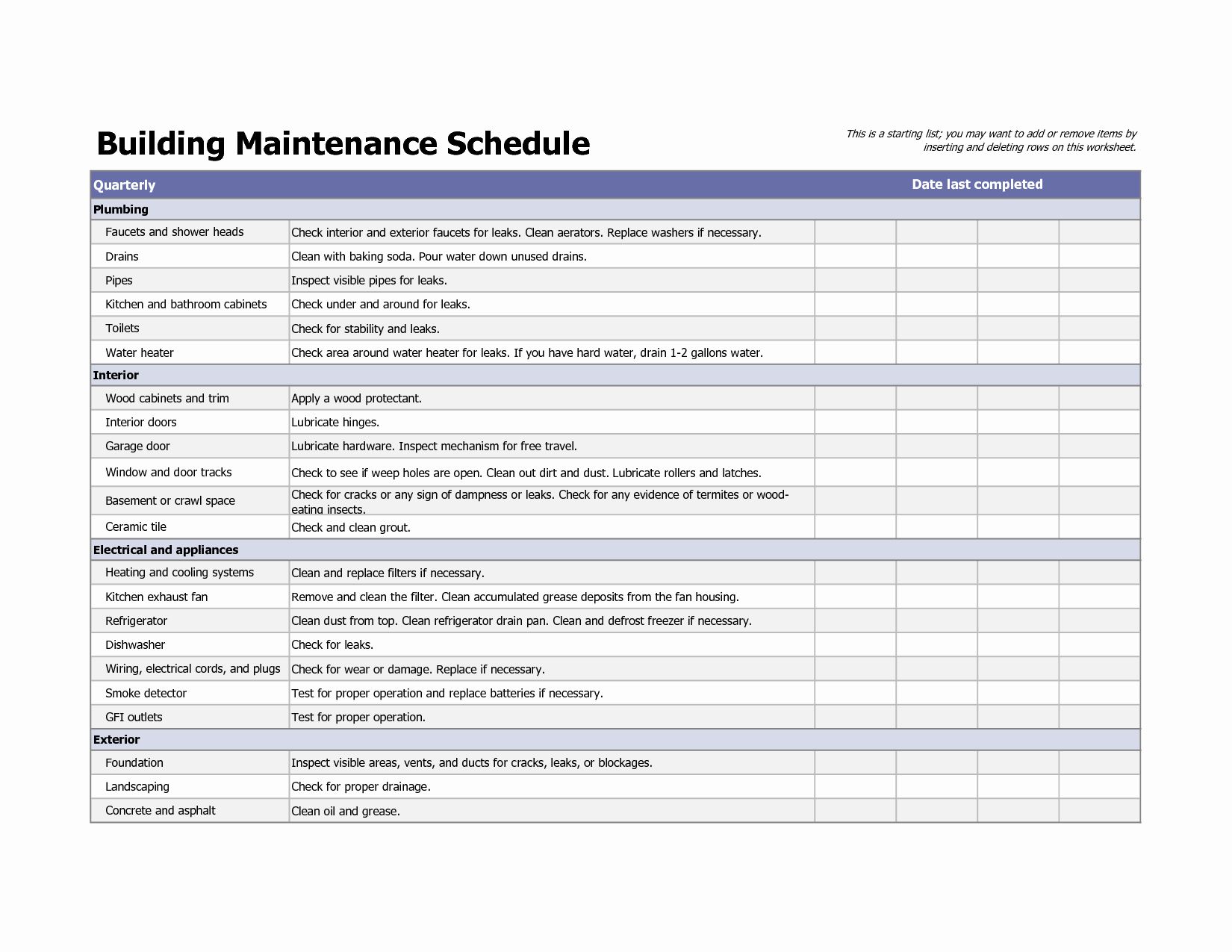 Facility Maintenance Checklist Template Fresh Building Maintenance Schedule Excel Templat Building Maintenance Facilities Maintenance Home Maintenance Schedule