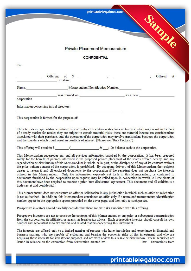 Private Placement Memorandum Legal Forms Memorandum Memorandum Template