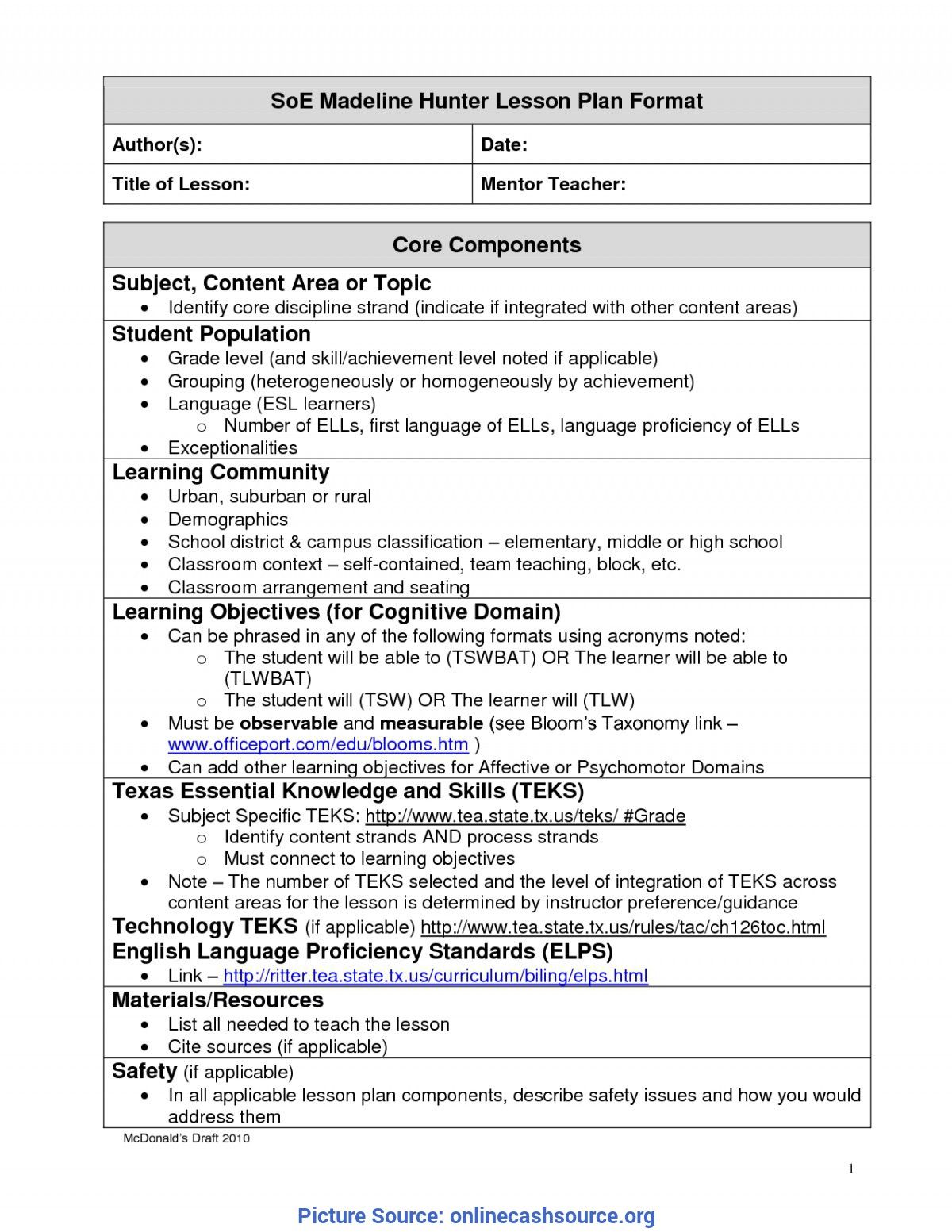 Madeline Hunter Lesson Plan Template Word Colona Rsd7 Intended For Madeline Hunte Madeline Hunter Lesson Plan Lesson Plan Templates Lesson Plan Template Free