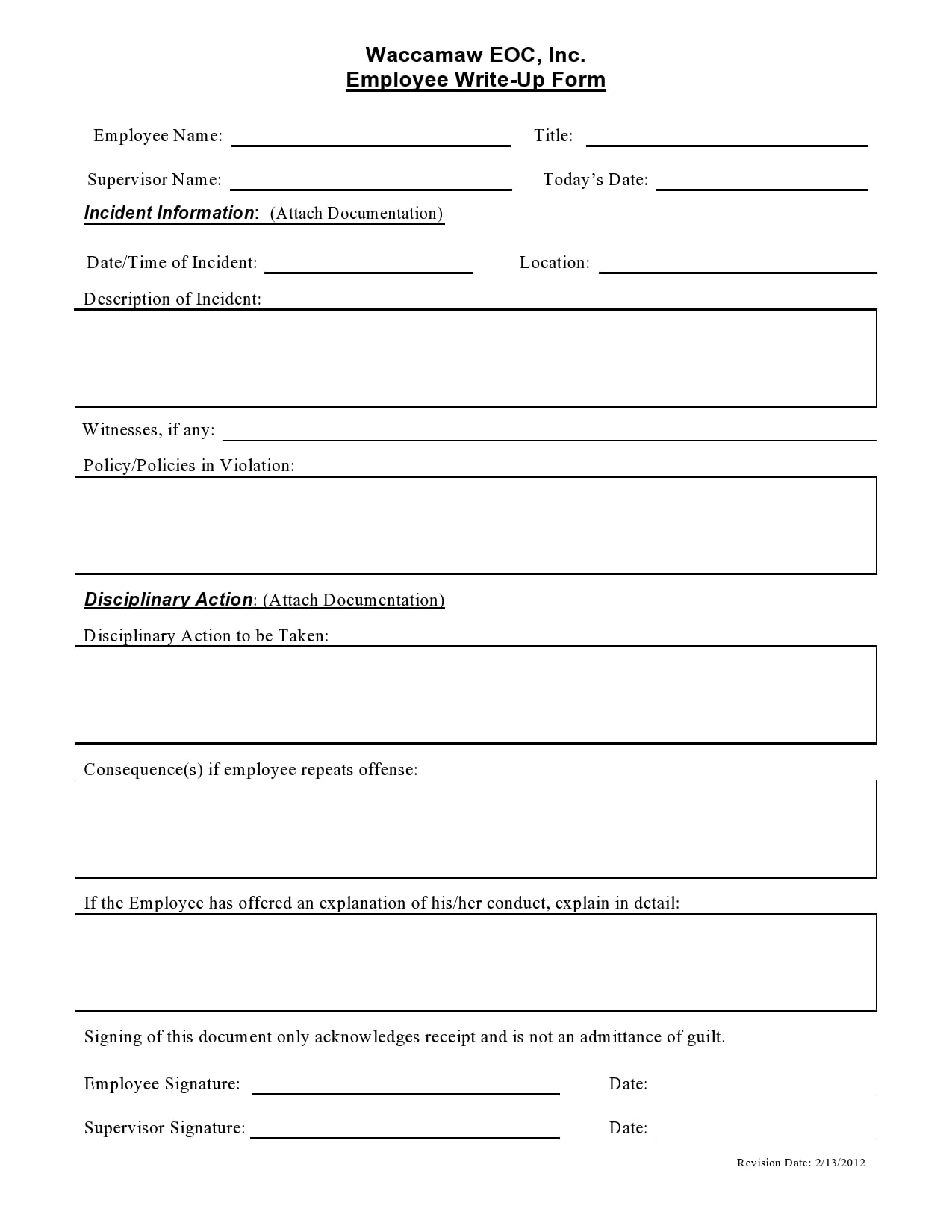 30 Effective Employee Write Up Forms Free Download