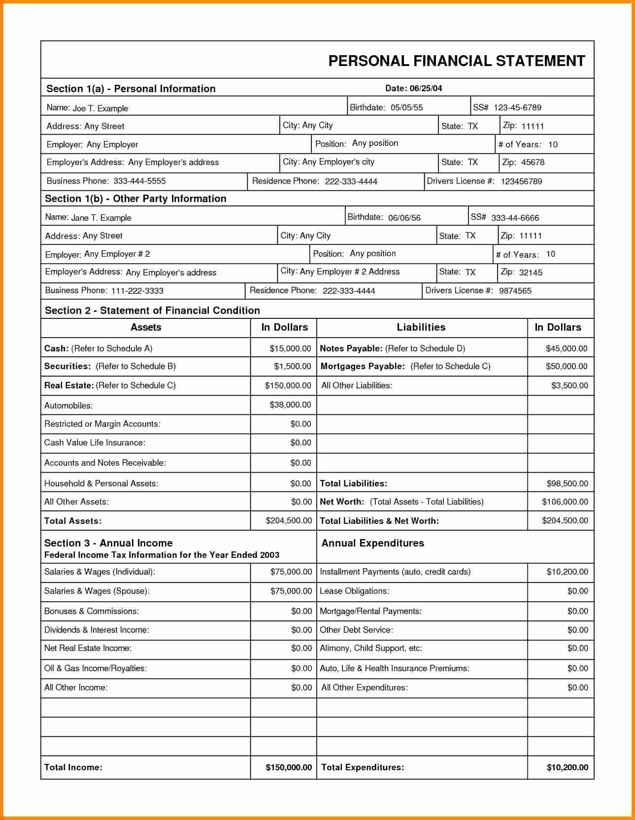 New Personal Assets And Liabilities Template Excel Xls Xlsformat Xlstemplates Xlstempla Personal Financial Statement Financial Statement Statement Template