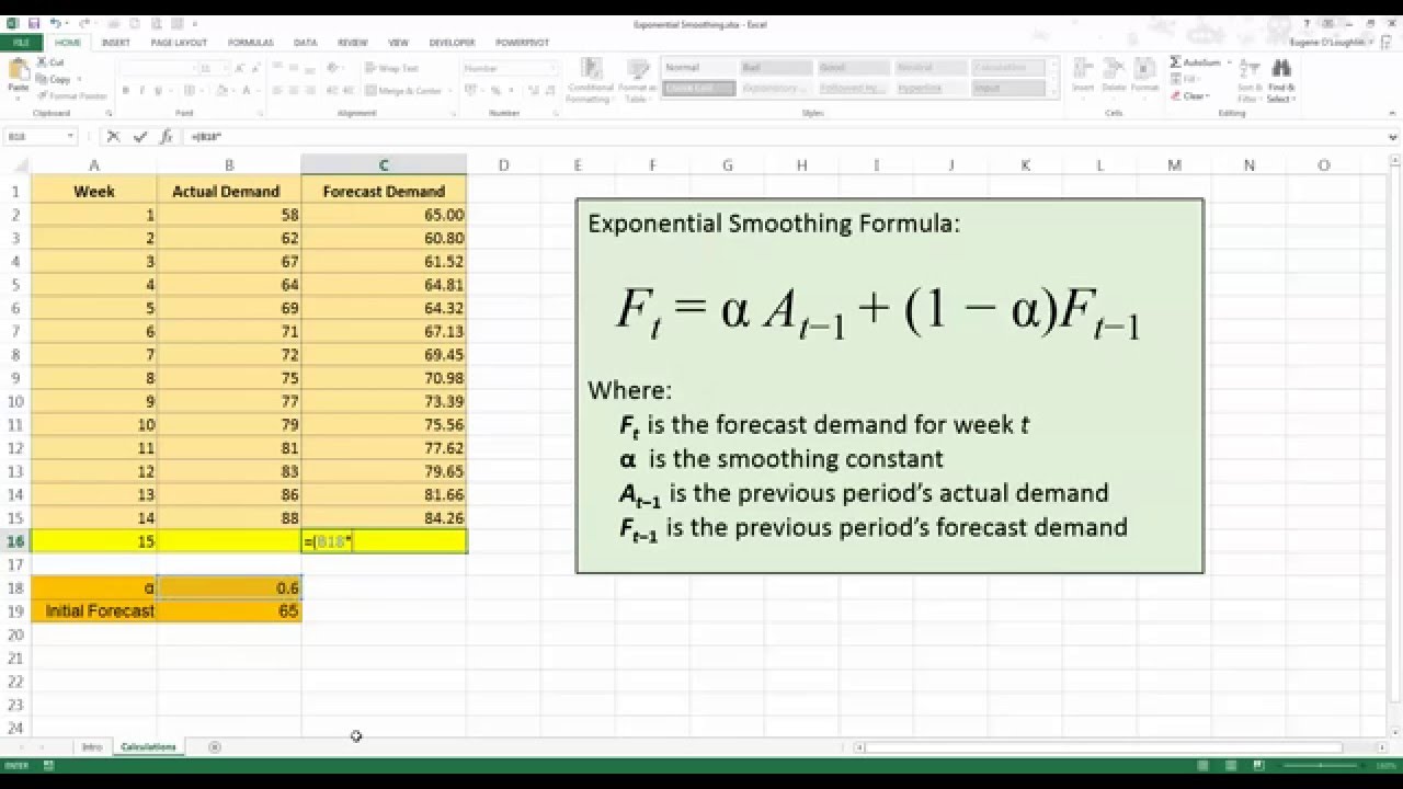 How To Forecast Using Exponential Smoothing In Excel 2013 Youtube Exponential Forecast Analysis