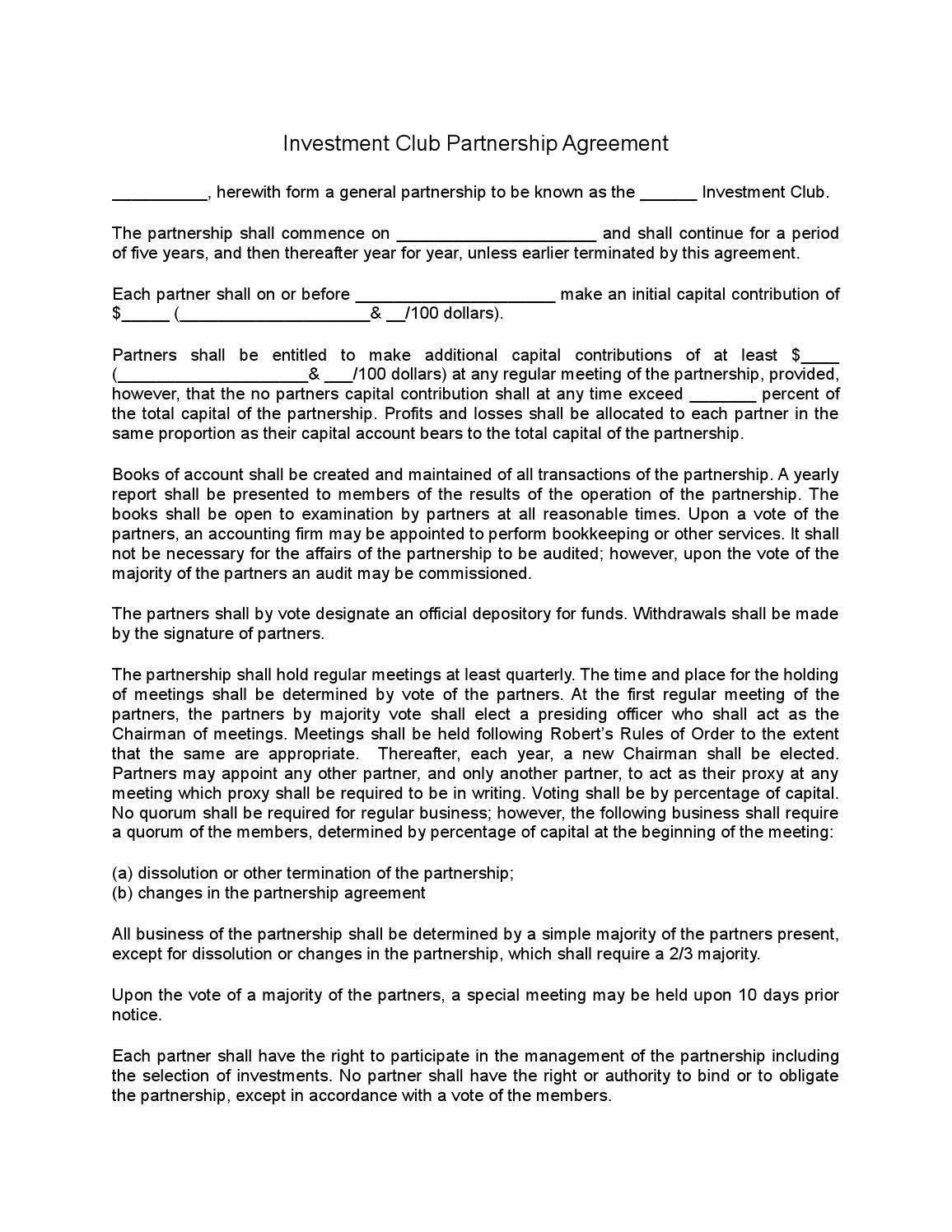 Investment Club Partnership Agreement By Sample Legal Forms Issuu
