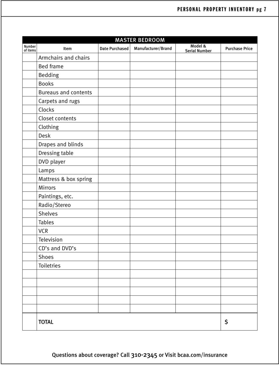 Personal Property Inventory Pdf Free Download